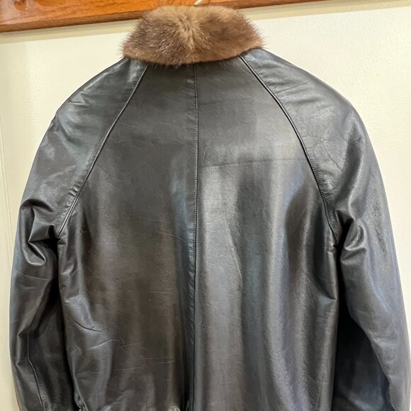 Reversible Dark Brown Leather and Mink Fur Jacket with pockets - Vintage Size 2 - Picture 4 of 11